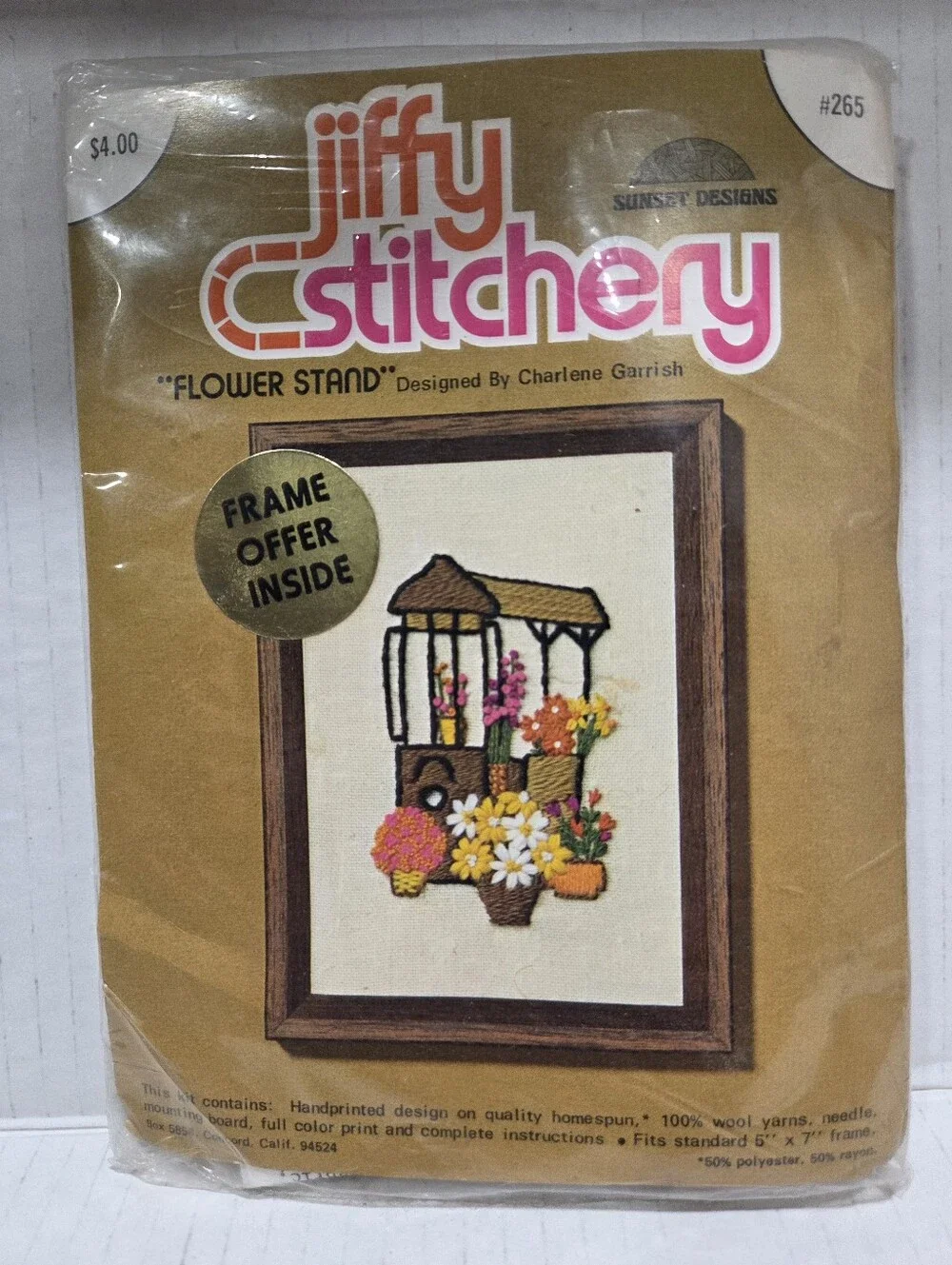 Vintage Jiffy Stitchery Flower Stand #265 Embroidery Kit